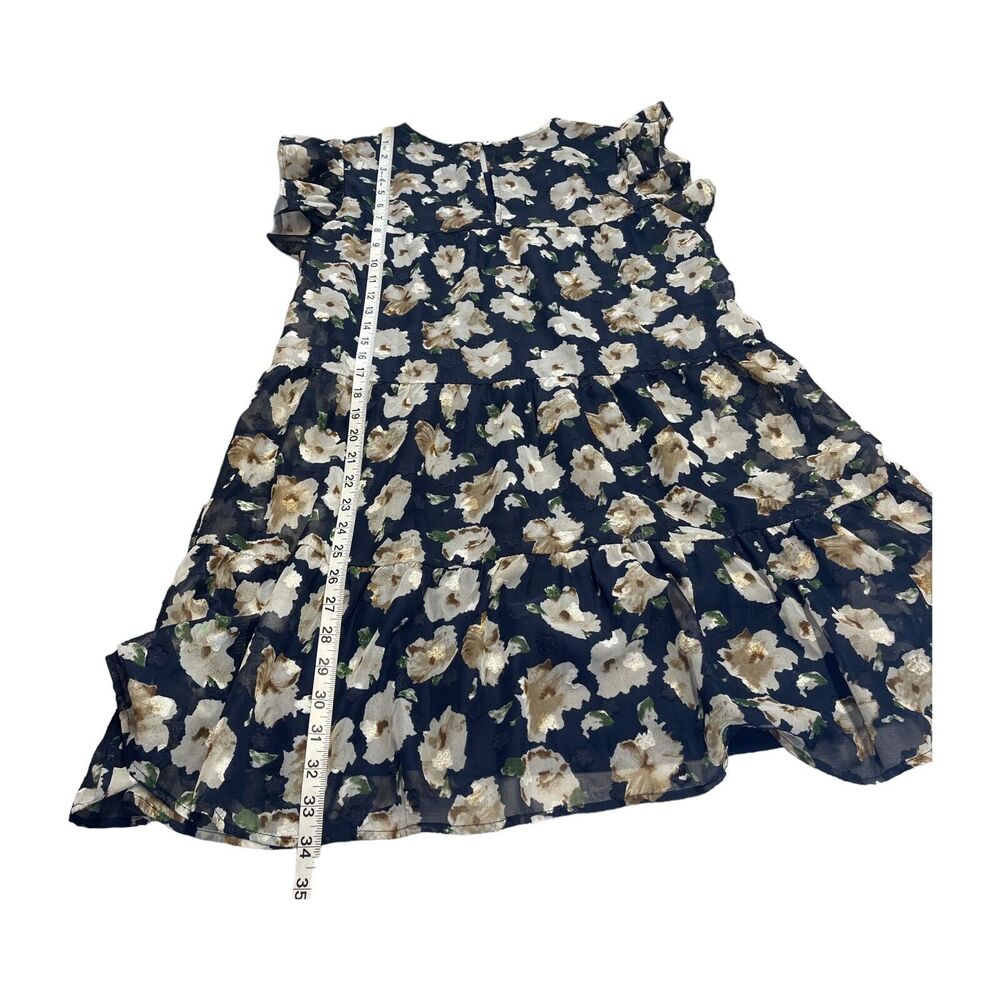 Pink Lily x Living My Best Style Tiered Dress Womens L Navy Floral Ruffle Sleeve - Picture 9 of 9
